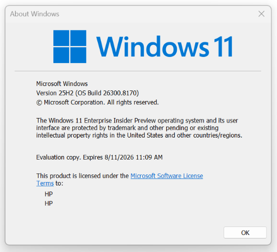 Microsoft example of About Windows showing Windows 11 above its version and OS build